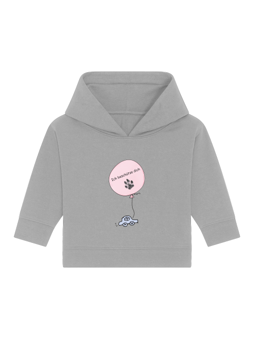 Baby Hoodie Hundepfote Bio Baumwolle in Grau mit rosa Ballon und niedlichem Auto Motiv für Babys