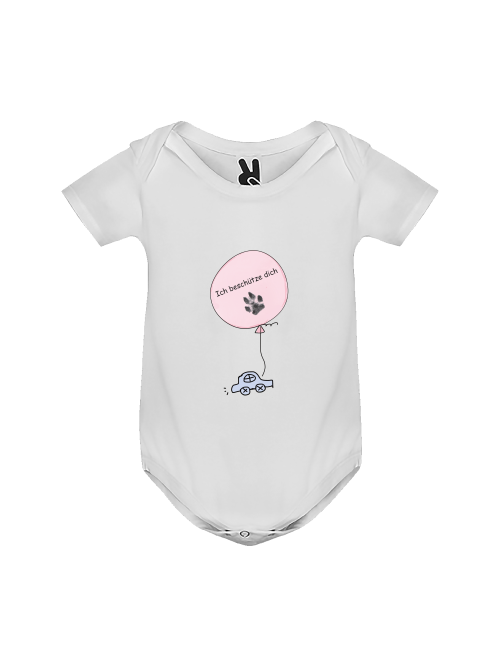 Milki´s Way Baby-Bodysuit Strampler mit Hundemotiv und lustigem Ballonprint in Weiß